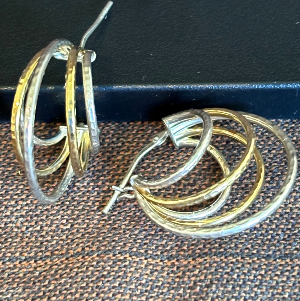 New Michael Anthony 925 Silver 10K Gold Multi Hoop Earrings 1" Bolivia MA
